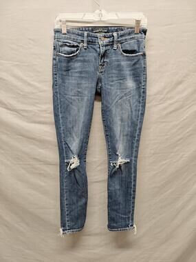 Lucky Brand Stella Skinny Jeans Womens 25 Blue Distressed Knees Frayed Hem